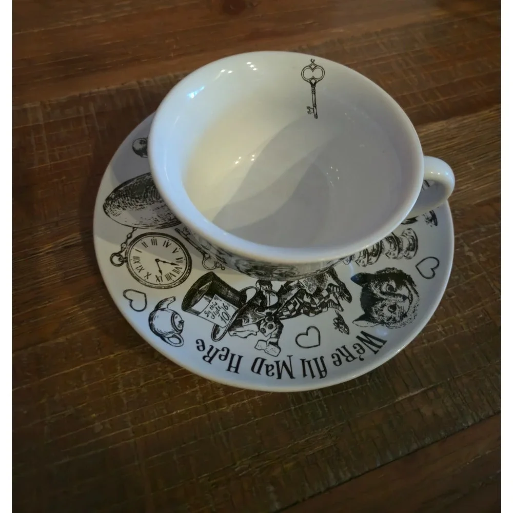 Alice in Wonderland Tea Cup & Saucer Set Mad Hatter White Rabbit Tea Time